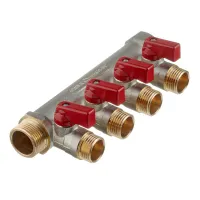 Коллектор с шаровыми кранами 3/4', 4 отвода 1/2' (красные ручки) STOUT RG0091AACQND3T Нижний Новгород