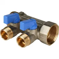 Коллектор с шаровыми кранами 1', 2 отвода 1/2' (синие ручки) STOUT RG008S258P5V6M Нижний Новгород