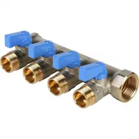 Коллектор с шаровыми кранами 3/4', 4 отвода 1/2' (синие ручки) STOUT RG008S917PVLEQ Нижний Новгород
