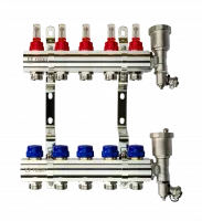 Коллекторная группа FHF-5RF set 5 контуров 1' х 3/4' с расходомерами, воздухоотводчиками и кронштейнами Ridan 088U0725R