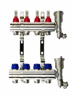 Коллекторная группа FHF-4RF set 4 контура 1' х 3/4' с расходомерами, воздухоотводчиками и кронштейнами Ridan 088U0724R