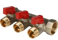 Коллектор с шаровыми кранами 3/4', 3 отвода 1/2' (красные ручки) STOUT RG0091AACQM2BK
