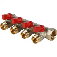 Коллектор с шаровыми кранами 3/4', 4 отвода 1/2' (красные ручки) STOUT RG008S917GHTCC Нижний Новгород