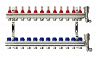 Коллекторная группа FHF-12RF set 12 контуров 1' х 3/4' с расходомерами, воздухоотводчиками и кронштейнами Ridan 088U0732R
