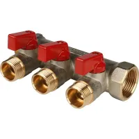 Коллектор с шаровыми кранами 1', 3 отвода 1/2' (красные ручки) STOUT RG0091AACQLORH Нижний Новгород