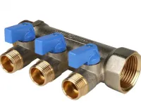 Коллектор с шаровыми кранами 1', 3 отвода 1/2' (синие ручки) STOUT RG0091AACQMBJO