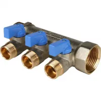 Коллектор с шаровыми кранами 1', 3 отвода 1/2' (синие ручки) STOUT RG008S258QE3MU