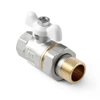 Кран шаровой полнопроходной со сгоном, ручка-бабо ка (белая), НВ 3/4 PRO AQUA FWB65-m20-f20xw